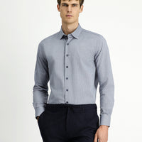Light Navy Blue Long Sleeve Slim Fit Patterned Cotton Shirt