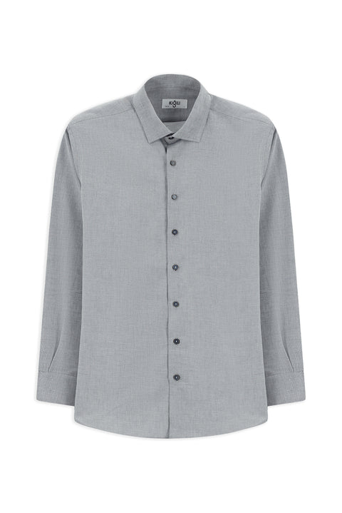 Light Navy Blue Long Sleeve Slim Fit Patterned Cotton Shirt