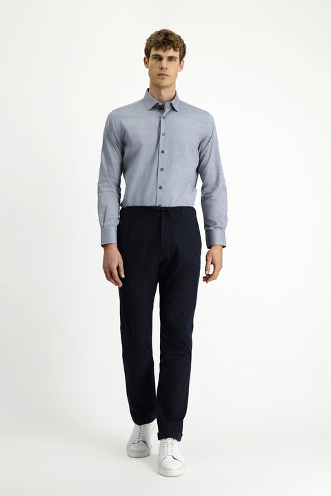 Light Navy Blue Long Sleeve Slim Fit Patterned Cotton Shirt