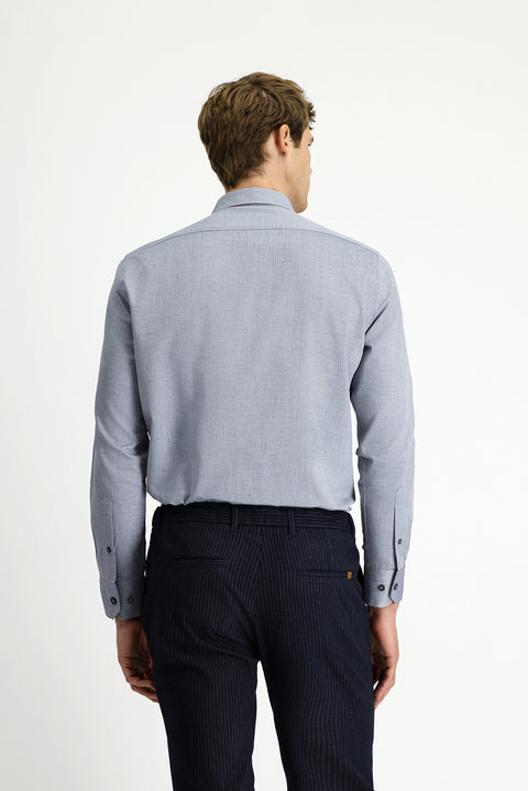 Light Navy Blue Long Sleeve Slim Fit Patterned Cotton Shirt