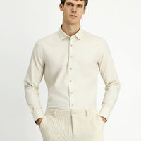 Off-White Long Sleeve Slim Fit Patterned Cotton Shirt