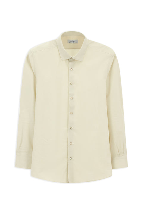 Off-White Long Sleeve Slim Fit Patterned Cotton Shirt