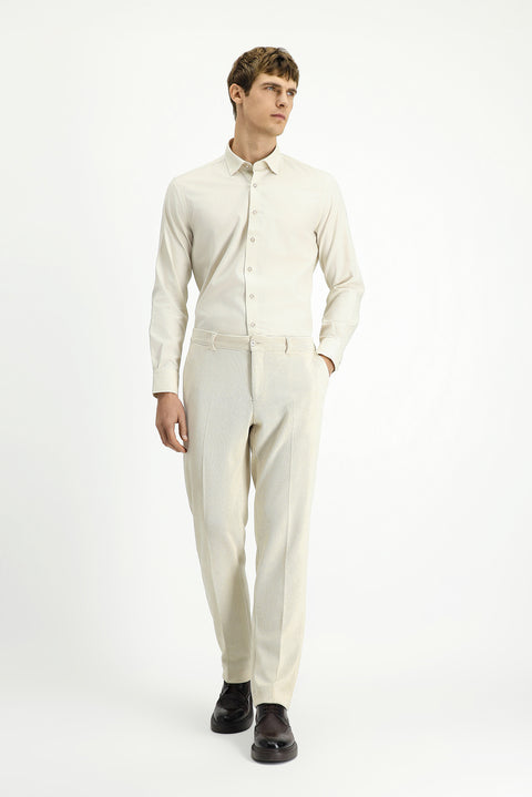 Off-White Long Sleeve Slim Fit Patterned Cotton Shirt