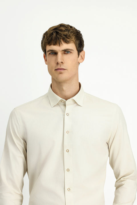 Off-White Long Sleeve Slim Fit Patterned Cotton Shirt