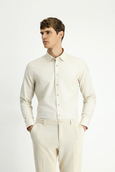 Off-White Long Sleeve Slim Fit Patterned Cotton Shirt