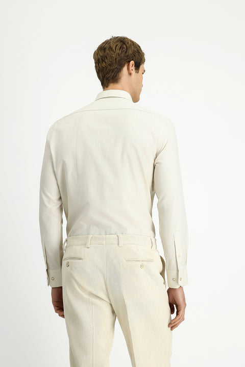 Off-White Long Sleeve Slim Fit Patterned Cotton Shirt
