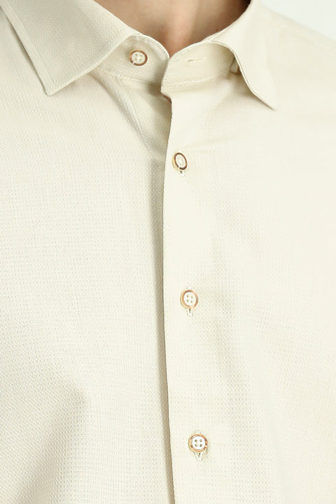 Off-White Long Sleeve Slim Fit Patterned Cotton Shirt