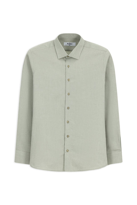 Light Green Long Sleeve Slim Fit Patterned Cotton Shirt