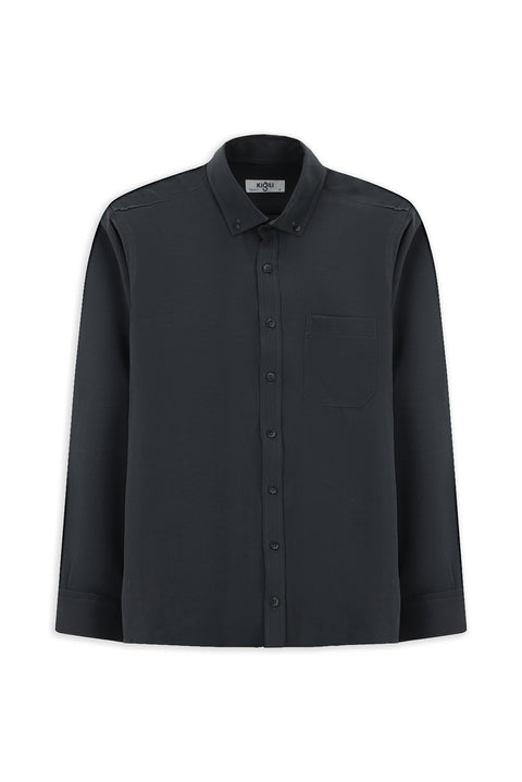Medium Gray Long Sleeve Regular Fit Button-Down Collar Pocket Modal Blend Shirt