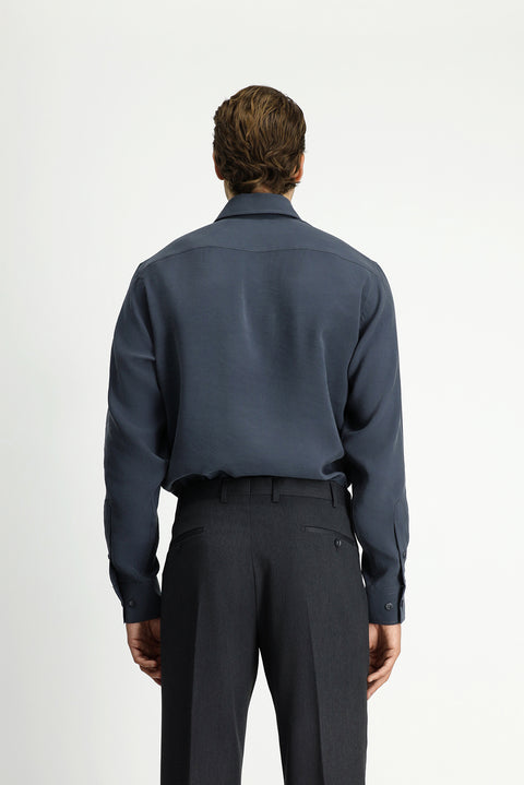 Medium Gray Long Sleeve Regular Fit Button-Down Collar Pocket Modal Blend Shirt