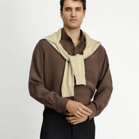 Dark Brown Long Sleeve Regular Fit Button-Down Collar Pocket Shirt