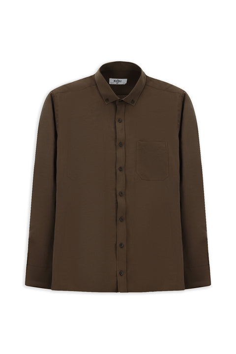 Dark Brown Long Sleeve Regular Fit Button-Down Collar Pocket Shirt