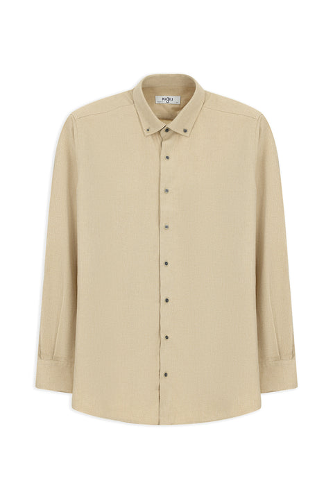 Medium Beige Long Sleeve Regular Fit Patterned Button-Down Collar Cotton Lumberjack Shirt