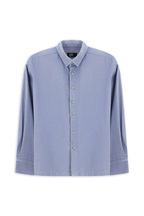 Light Blue Long Sleeve Oversize Extra Comfortable Fit Cotton Velvet Sport Shirt
