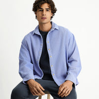 Light Blue Long Sleeve Oversize Extra Comfortable Fit Cotton Velvet Sport Shirt