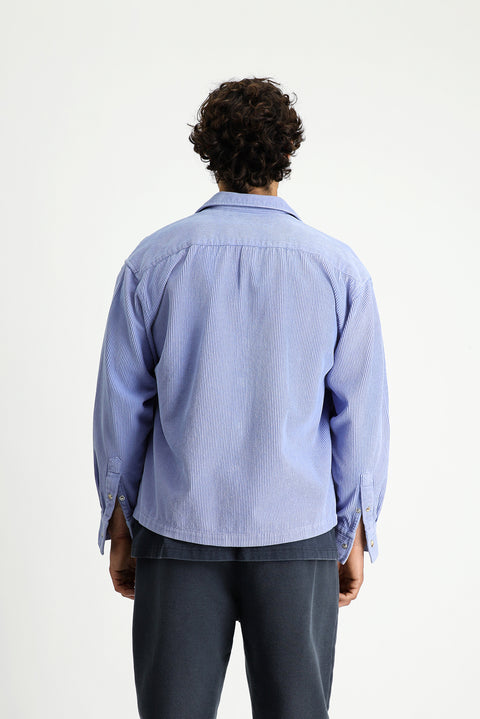 Light Blue Long Sleeve Oversize Extra Comfortable Fit Cotton Velvet Sport Shirt