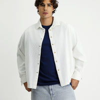 White Long Sleeve Oversize Extra Comfortable Fit Cotton Velvet Sport Shirt