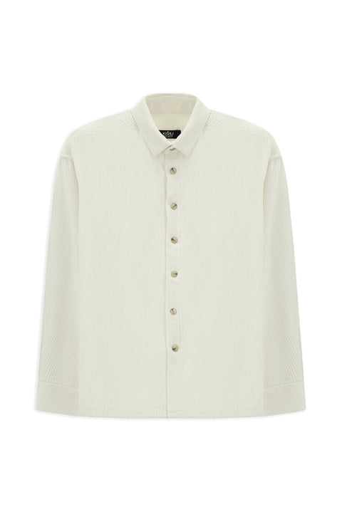 White Long Sleeve Oversize Extra Comfortable Fit Cotton Velvet Sport Shirt