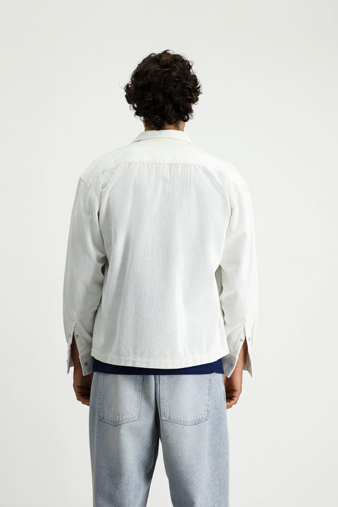 White Long Sleeve Oversize Extra Comfortable Fit Cotton Velvet Sport Shirt