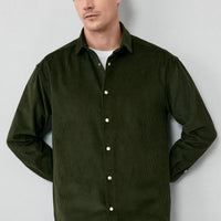 Medium Khaki Long Sleeve Oversize Extra Relaxed Fit Cotton Sports Velvet Shirt