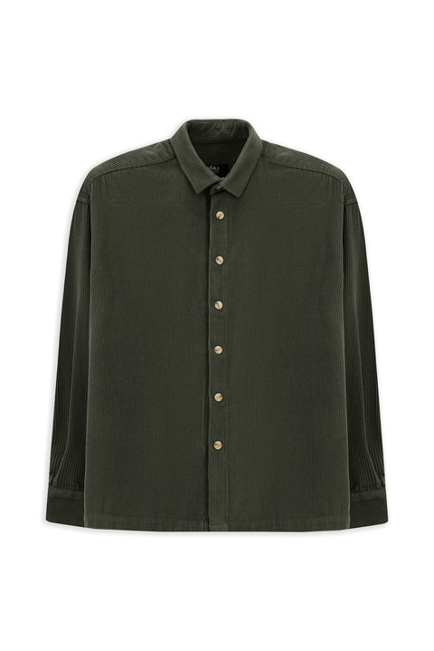 Medium Khaki Long Sleeve Oversize Extra Relaxed Fit Cotton Sports Velvet Shirt