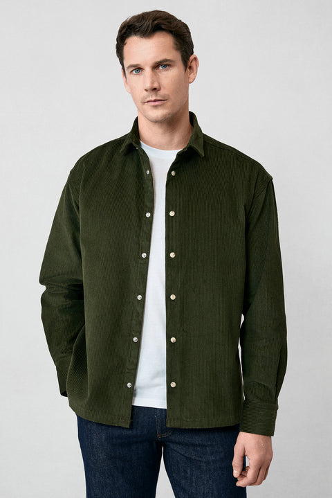 Medium Khaki Long Sleeve Oversize Extra Relaxed Fit Cotton Sports Velvet Shirt