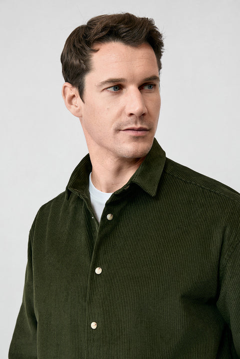 Medium Khaki Long Sleeve Oversize Extra Relaxed Fit Cotton Sports Velvet Shirt