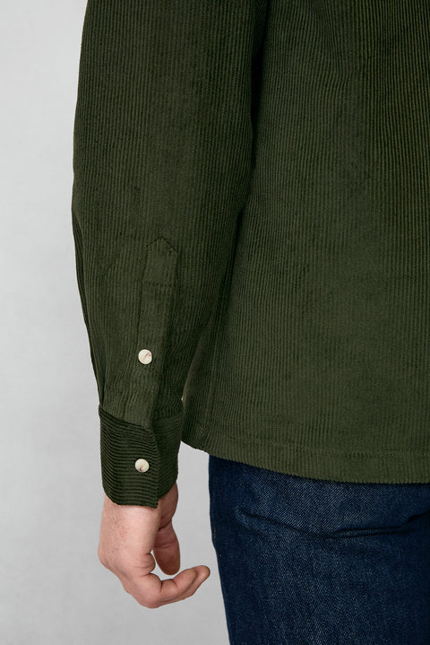 Medium Khaki Long Sleeve Oversize Extra Relaxed Fit Cotton Sports Velvet Shirt