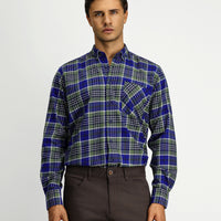Dark Green Long Sleeve Regular Fit Plaid Pocket Button-Down Collar Cotton Shirt
