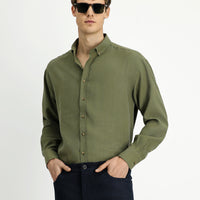 Medium Khaki Long Sleeve Oversize Extra Relaxed Fit Button-Down Collar Lyocell Blend Shirt
