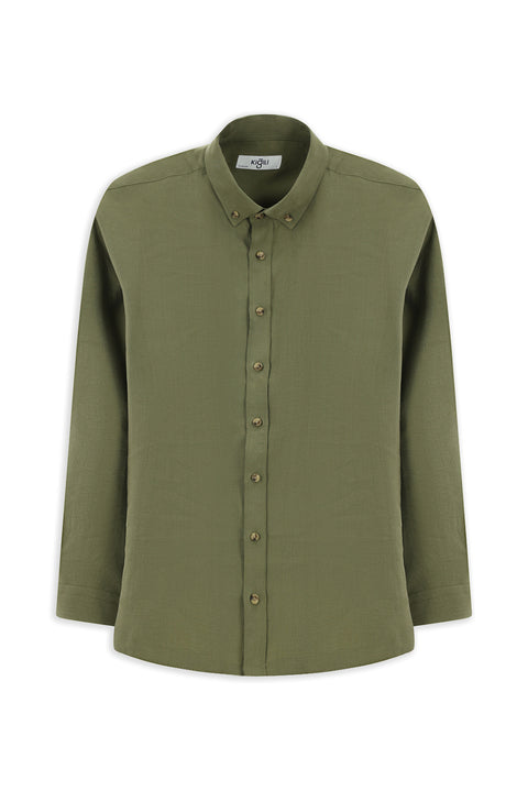 Medium Khaki Long Sleeve Oversize Extra Relaxed Fit Button-Down Collar Lyocell Blend Shirt