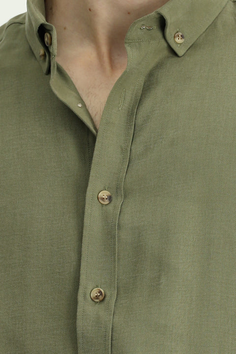 Medium Khaki Long Sleeve Oversize Extra Relaxed Fit Button-Down Collar Lyocell Blend Shirt