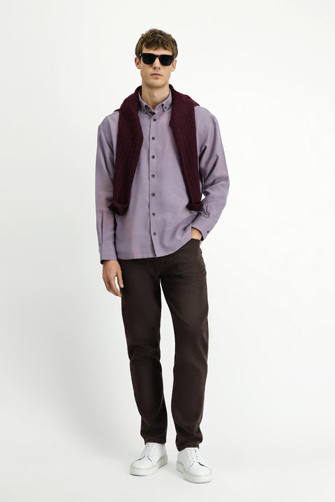 Lilac Long Sleeve Oversize Extra Relaxed Fit Button-Down Collar Lyocell Blend Shirt