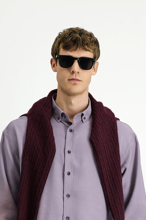 Lilac Long Sleeve Oversize Extra Relaxed Fit Button-Down Collar Lyocell Blend Shirt