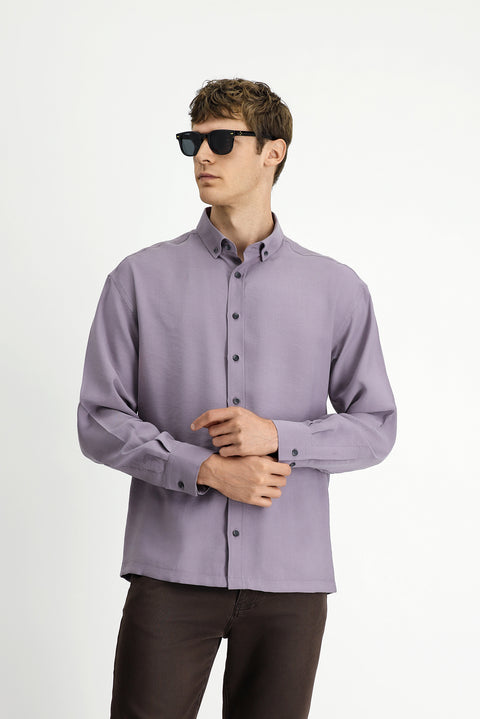 Lilac Long Sleeve Oversize Extra Relaxed Fit Button-Down Collar Lyocell Blend Shirt