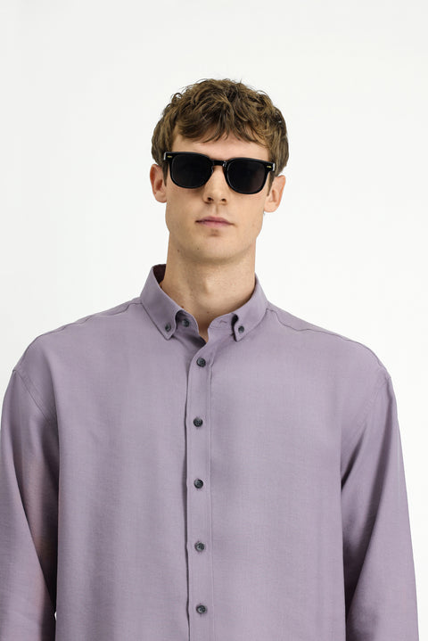 Lilac Long Sleeve Oversize Extra Relaxed Fit Button-Down Collar Lyocell Blend Shirt