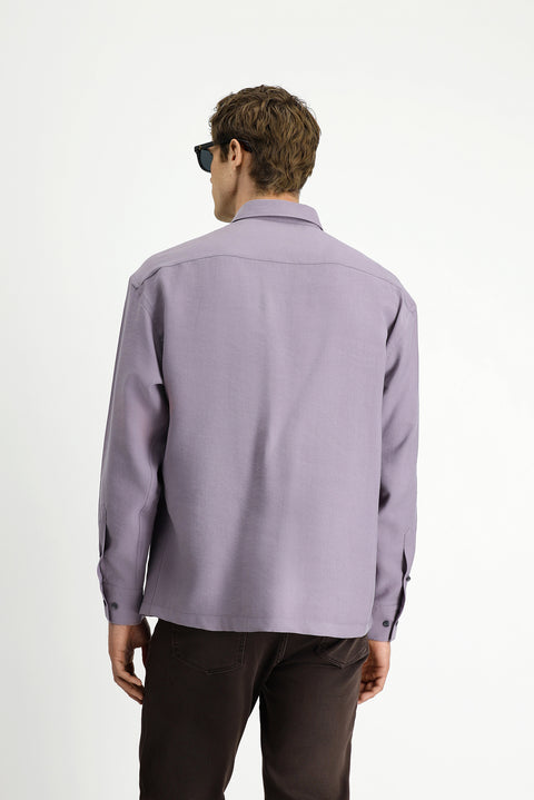 Lilac Long Sleeve Oversize Extra Relaxed Fit Button-Down Collar Lyocell Blend Shirt