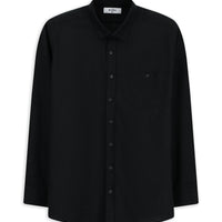 Black Long Sleeve Regular Fit Pocketed Wool Shirt