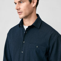 Dark Navy Long Sleeve Oversize Extra Relaxed Fit Striped Sport Shirt