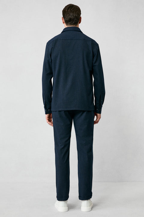 Dark Navy Long Sleeve Oversize Extra Relaxed Fit Striped Sport Shirt