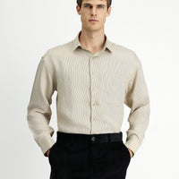 Light Beige Long Sleeve Oversize Extra Relaxed Fit Striped Modal Blend Shirt