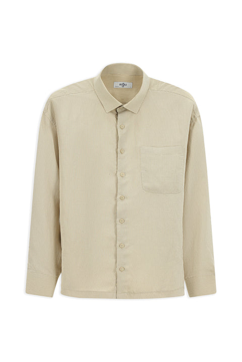 Light Beige Long Sleeve Oversize Extra Relaxed Fit Striped Modal Blend Shirt
