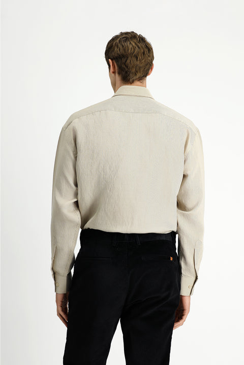 Light Beige Long Sleeve Oversize Extra Relaxed Fit Striped Modal Blend Shirt