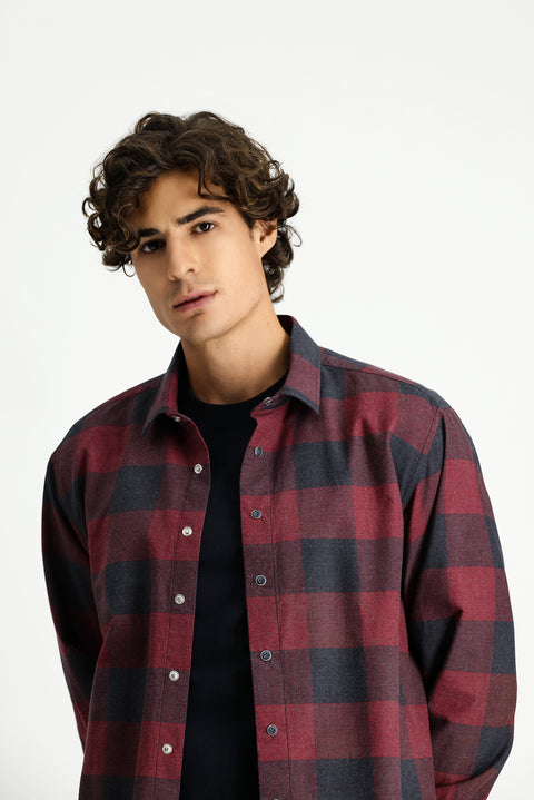Light Red Long Sleeve Regular Fit Sport Cotton Plaid Lumberjack Shirt