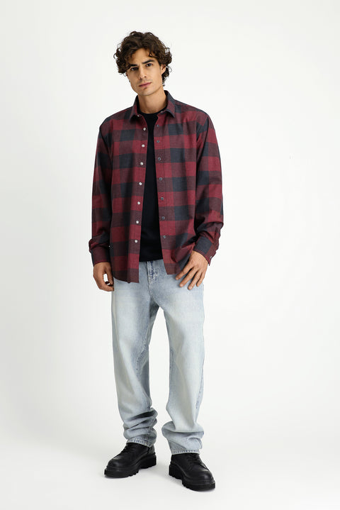 Light Red Long Sleeve Regular Fit Sport Cotton Plaid Lumberjack Shirt
