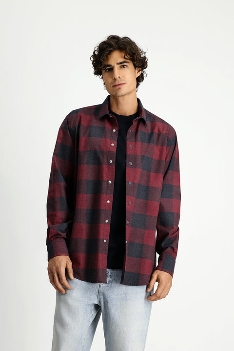 Light Red Long Sleeve Regular Fit Sport Cotton Plaid Lumberjack Shirt