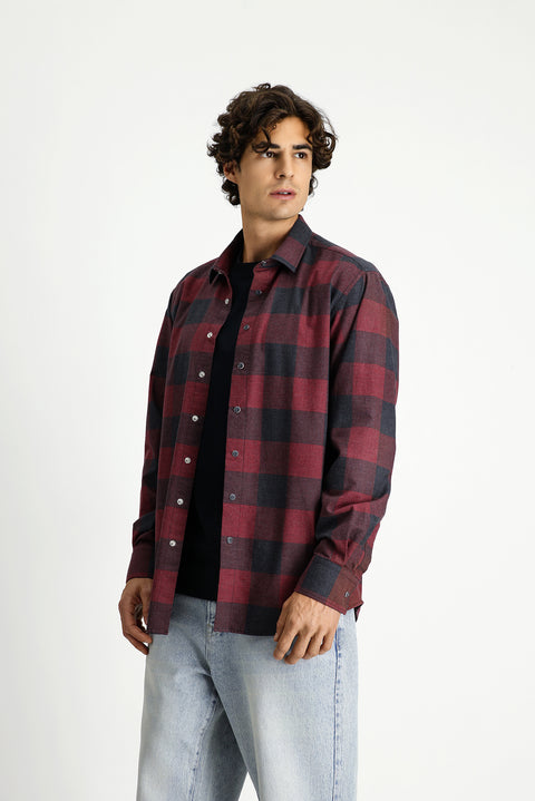 Light Red Long Sleeve Regular Fit Sport Cotton Plaid Lumberjack Shirt