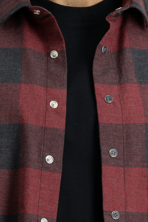 Light Red Long Sleeve Regular Fit Sport Cotton Plaid Lumberjack Shirt