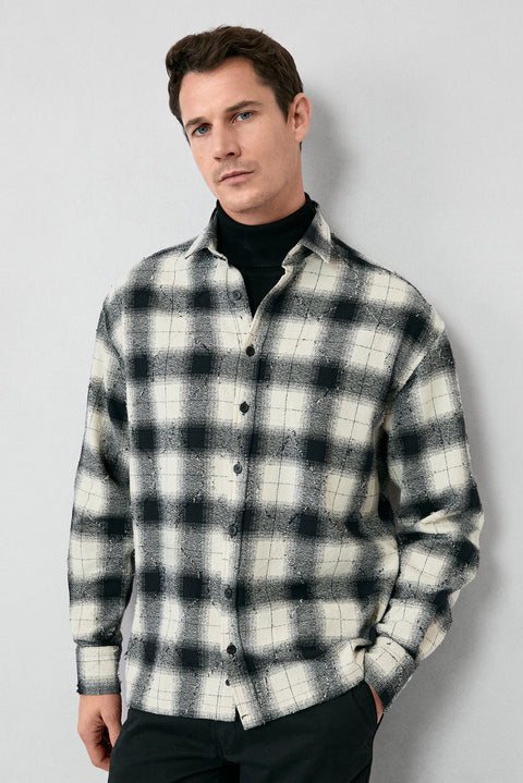 Black Long Sleeve Oversize Extra Relaxed Fit Plaid Cotton Lumberjack Winter Shirt