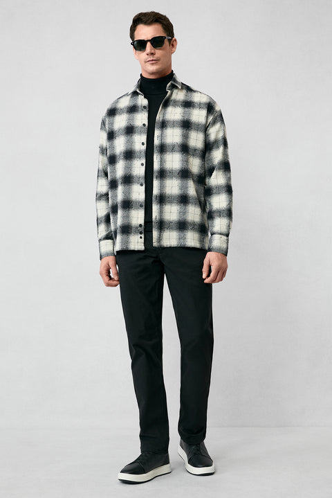 Black Long Sleeve Oversize Extra Relaxed Fit Plaid Cotton Lumberjack Winter Shirt